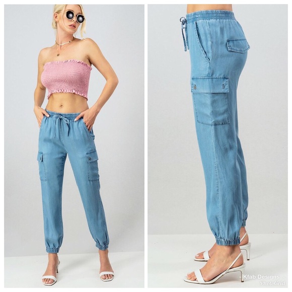 Pants - ❤️LAST Utility Drawstring Joggers in Chambray Blue